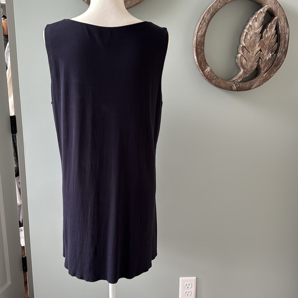 Elegant Eileen Fisher Navy 100% silk Sleeveless Top extra long - Picture 6 of 8